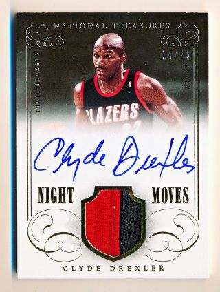 2013 - 14 National Treasures Clyde Drexler Night Moves Patch On Card Auto (14/25)