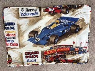 Vintage Gran Prix Indy Race Cars Pillow Case Sham