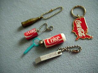 Vintage Coca - Cola Key Chains - Coca Cola Bottle,  Cans Map & Bottle Opener