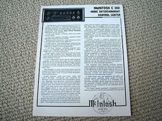 Mcintosh C - 34v Audio - Video Pre - Amplifier Brochure