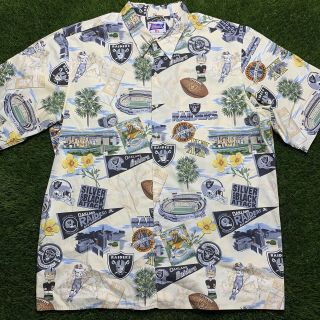 Reyn Spooner Sports Oakland Raiders Hawaiian Button Up Shirt Mens Size Xxl