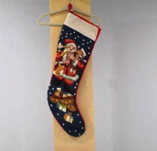 Vintage B.  Stackman Christmas Stocking Needlepoint Santa Gifts