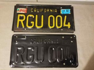 Vintage California Black License Plates " Rgu 004 " 1963