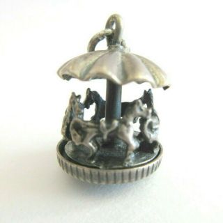 Vintage Silver Bracelet Charm Turning Carousel Merry Go Round - Unmarked 925