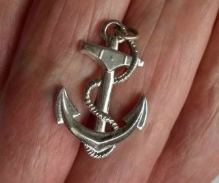 Vintage Sterling Silver Anchor With Rope Nautical Ship Navy Military Charm