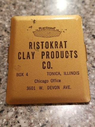 Advertising Metal Paper Clips Vintage.  Ristokrat Clay Products Tonica Illinois
