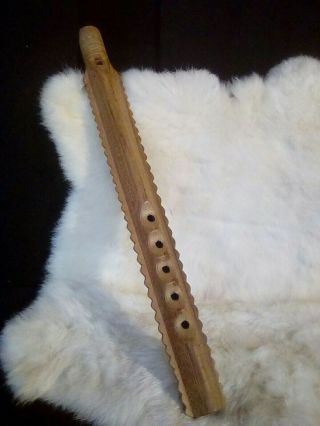 Vintage Folk Art Wooden Flute Hand Carved Wood Primitive Woodwind Instrument