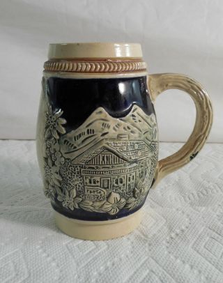 Vintage Small Beer Stein / Mug Bavarian Mountain Scene From Hand Carved Mold