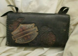 Vintage Harley Davidson Hand Tooled Leather Wallet With Rose Design