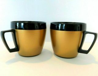 Vintage West Bend Thermo Serve Black & Gold Coffee Cups Set Of 2