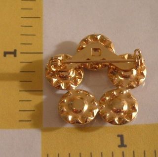 VINTAGE BROOCH GOLD CIRCLES OF ROUND FLOWERS EMERALD GREEN FIERY RHINESTONES PIN 3