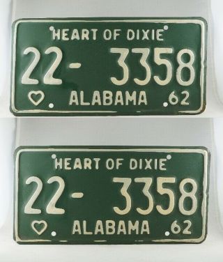 1962 Alabama Passenger License Plate Pair - Repaints