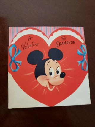 Vtg Gibson Valentine Greeting Card Diecut Mickey Mouse Grandson 1950s