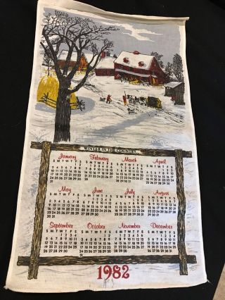 Vintage 1982 Winter In The Country Calendar Towel