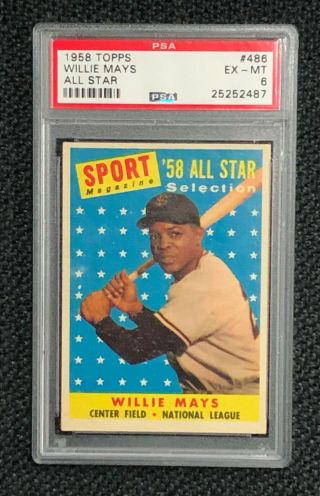 San Francisco Giants Willie Mays 1958 Topps 486 Psa Ex - Mt 6 Well Centered
