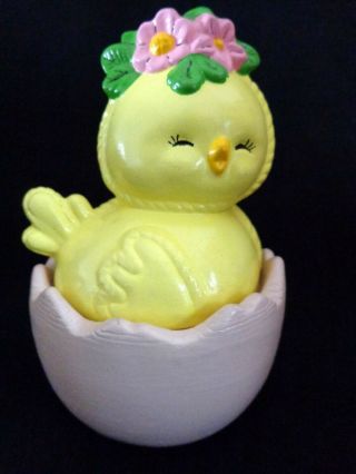 Sugar Bowl Candy Dish Ceramic Chick On Egg Handmade 1977 Vintage