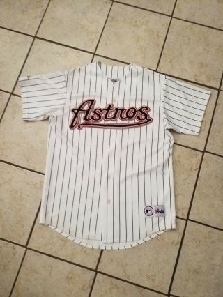 Vtg L Houston Astros Baseball Sewn Jersey Majestic Pinstripe Mlb Mens Large