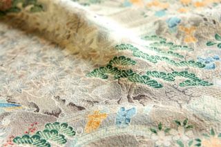 Vintage Japanese Kimono Silk Fabric|light Grey Crepe Garden 40 " |quilting,  Panel