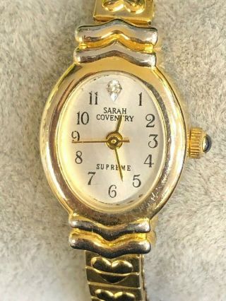 Vintage Sarah Coventry Supreme Gold Tone Stretch Band Ladies Watch Battery