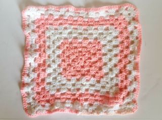 Vtg Pink & White 15x15 Handmade Crochet Table Doily Yarn Valentines Day Gift