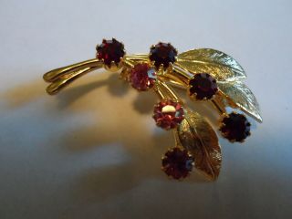 Vintage Gold Tone Pin/brooch With Red & Pink Glass Rhinestones,  Unmarked,  1 7/8 "