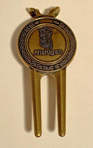 Vintage Golf Design Brass Divot Tool Money Clip 525 Tcp Michigan