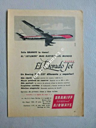 Braniff Airlines Ad Old Advertising From Argentine Rare B1