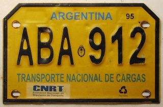1995 Argentina License Plate Tag - Vg - Truck