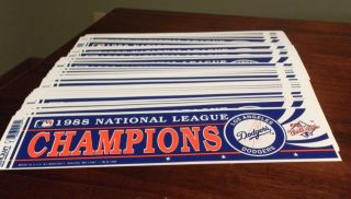1988 Los Angeles Dodgers World Series Nl Champions Bumper Sticker Unsold Stock