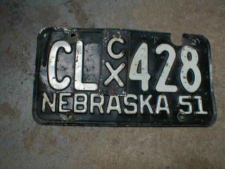 1951 Nebraska License Plate W/ Cx Tab