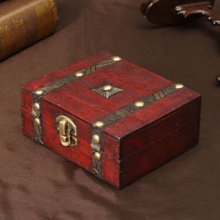 Trinket Jewelry Storage Box Vintage Style Wooden Chest Treasure Case Holder