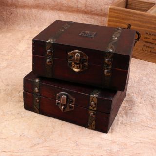 Trinket Jewelry Storage Box Vintage style Wooden Chest Treasure Case Holder 3