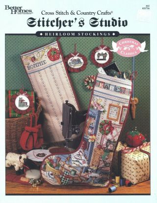 Vntg Christmas Stocking Cross Stitch Chart Pattern Sewing Room Treadle Machine