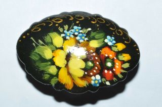 Georgeous Vintage Zhostovo Hand Painted Russian Brooch