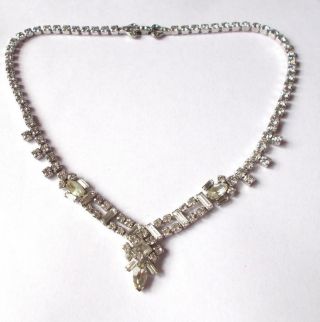 Vintage Art Deco Silver Tone Clear Glass Crystal Flapper Tassel Necklace
