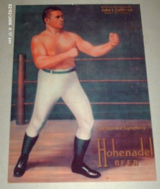 Vintage John L Sullivan Metal Boxing Advertising Sign Hohenadel Beer Bareknuckle