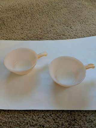 Vintage Fire King Oven Ware Handled Soup Chili Bowl Beehive Peach Luster (2)