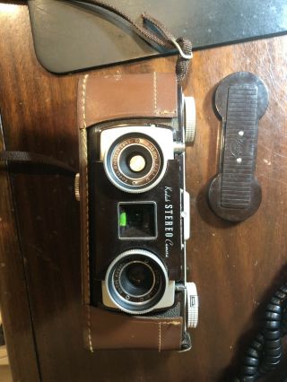 Vintage Kodak 35mm Stereo Camera In Leather Case With Kodak Instruction