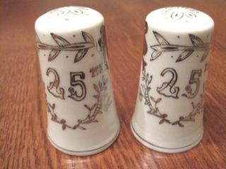 Vintage Lefton China 25 Yr Anniversary Salt And Pepper Shakers Marked 1957
