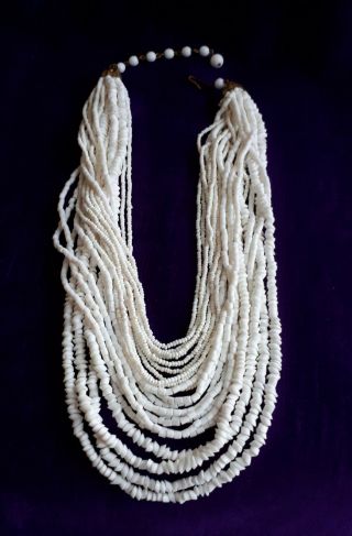 Vintage 1980s White Bead Necklace Of 21 Mixed Strands That Drape.  Holiday Style