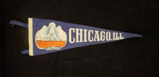 Chicago Illinois Mini Vintage Wool Pennant With Holder