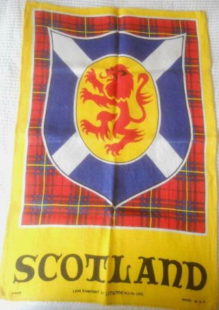 Vintage Linen Souvenir Tea Towel Scotland Lion Rampant