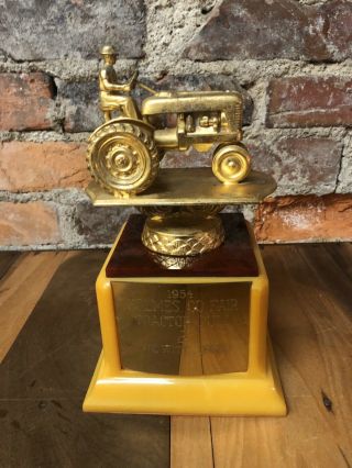 Vintage Tractor Pull Trophy 50s Homes Co Ohio Fair 1954 Metal Top Farmhouse