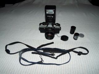 Vintage Minolta Xg - A 35mm Camera 50mm Lens With Cap & Star - D 461 Flash,  Read