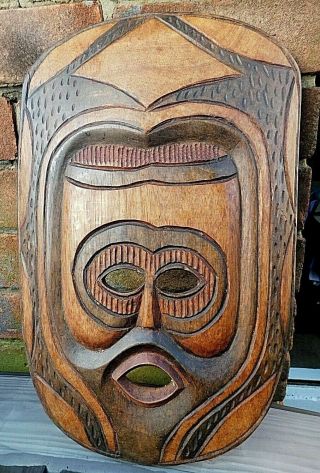 Vintage Large 18 " Wooden African Tribal Ethnic Hand Carved Wall Mask