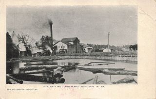 Vintage 1907 Postcard Dunlevie Mill & Pond West Virginia Photo Rare