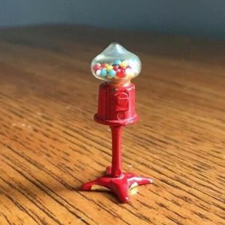 Dollhouse Miniature Vintage Gumball Machine Red Metal Standing Tiny Gumballs