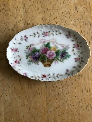Vintage L & M Lipper Mann Bristol Garden Porcelain Oval Soap Trinket Dish