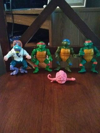 3 Vintage Teenage Mutant Ninja Turtles The Fly Guy And The Brain Action Figures