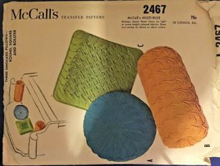 Vtg 1960s Mccall 2467 Smocked Bolster Round Square Pillow Sewing Pattern